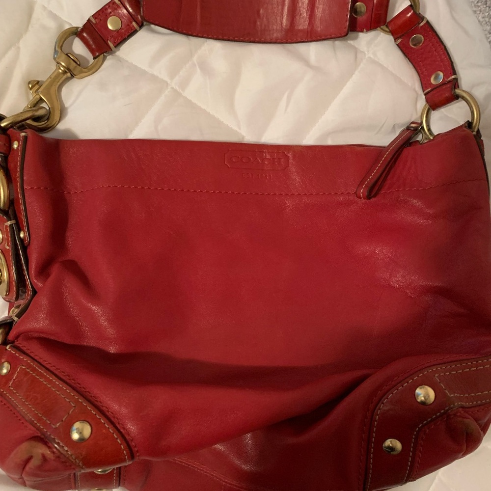 Coach Red Leather Shoulder Bag with Gold Hardware